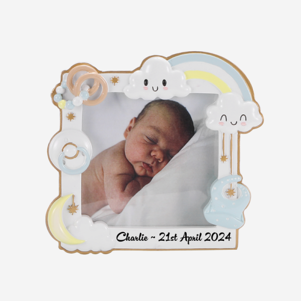 Personalised Baby Photo Frame / Hanging Ornament - Blue
