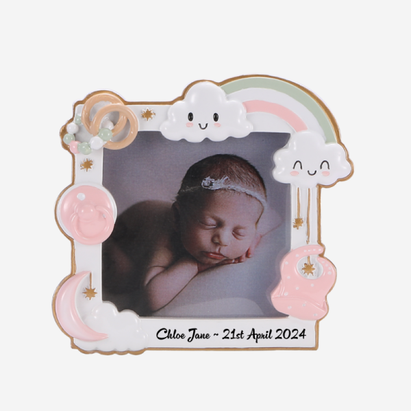 Personalised Baby Photo Frame / Hanging Ornament - Pink