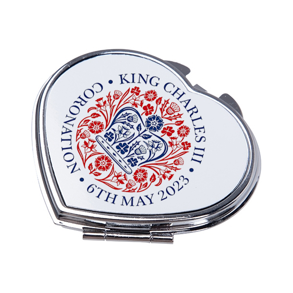 King Charles III Coronation Commemorative Metal Heart Pocket Mirror Compact