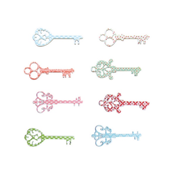 Pack 8 Printed Metal Keys ~ Craft Charms Pendants
