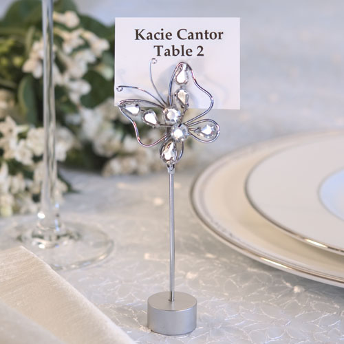 Chrome Butterfly Design Place Card Holder