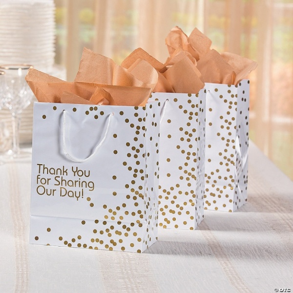 Medium Gold Wedding Dot Gift Bag with Tag