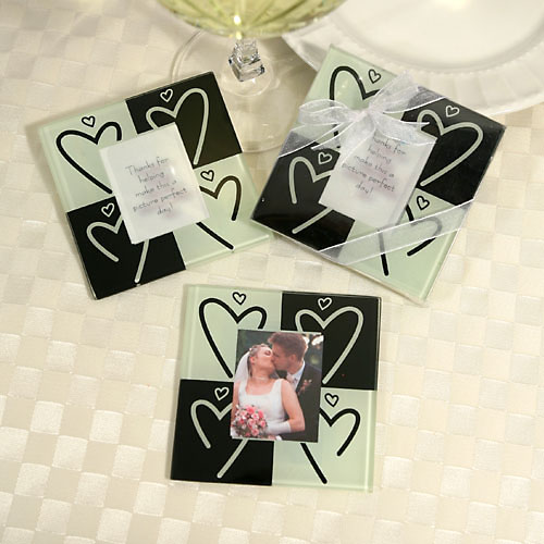 Heart Design Glass Photo Coaster Set