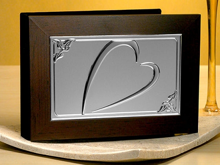 Wood with Embossed Silver Plated Heart Design Photo Album