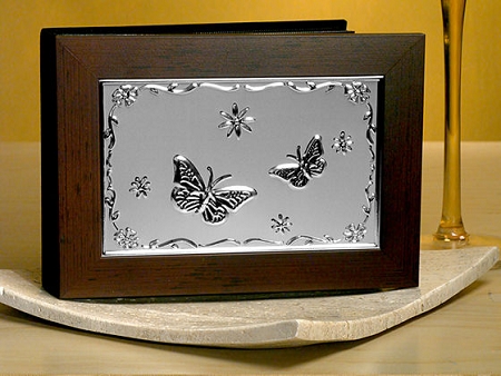 Wood with Embossed Silver Plated Butterfly Design Photo Album