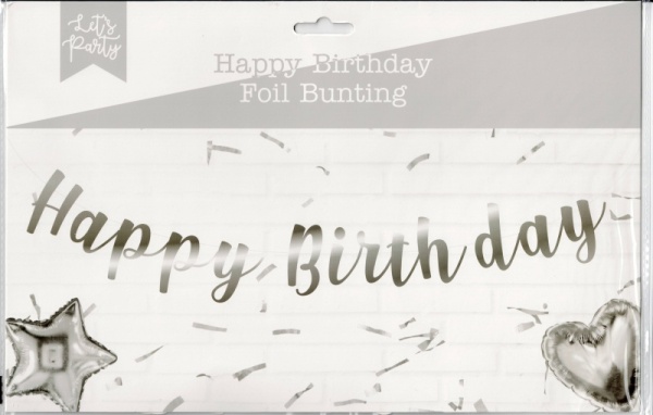 Silver Foil Bunting - Happy Birthday