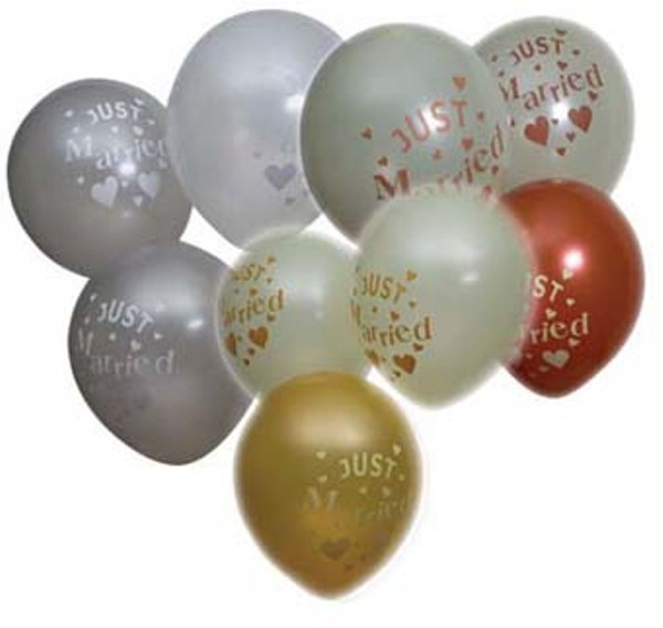 Just Married Balloons, Pack of 10, Various Colours