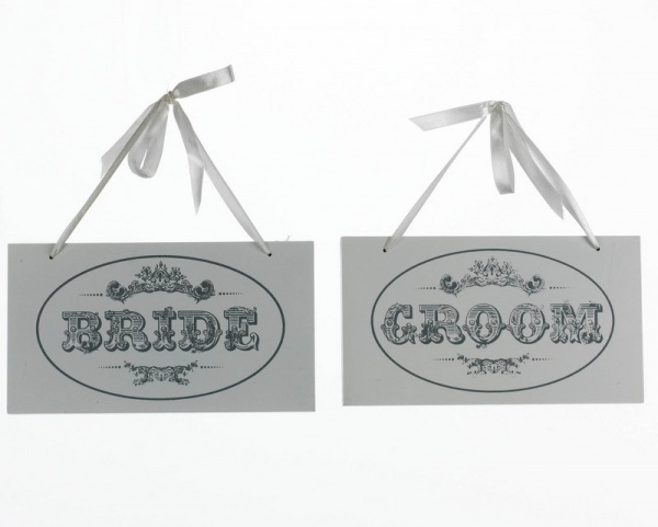 Rectangular Hanging Bride & Groom Sign Set