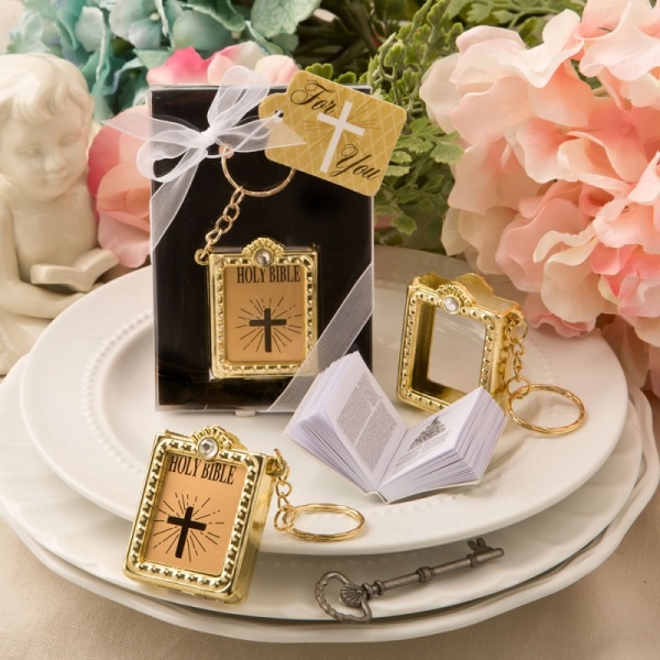 Holy Bible Keychain with a real Miniature Paper Bible Inside ~ Gold