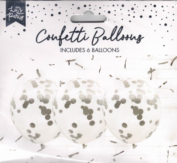 Pack 6 Silver Foil Confetti Balloons