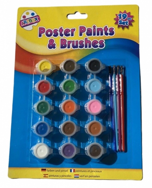 19 Piece Childrens Poster Paint & Brush Set
