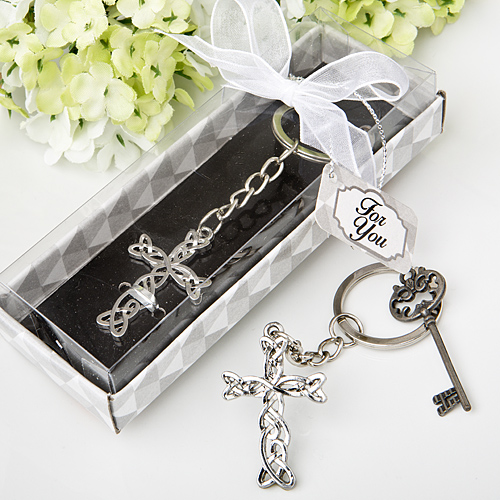 Delicate Intertwined Metal Cross Design Keychain