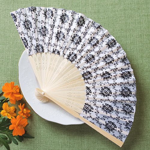 Elegant Silk Folding Fan with Damask Design