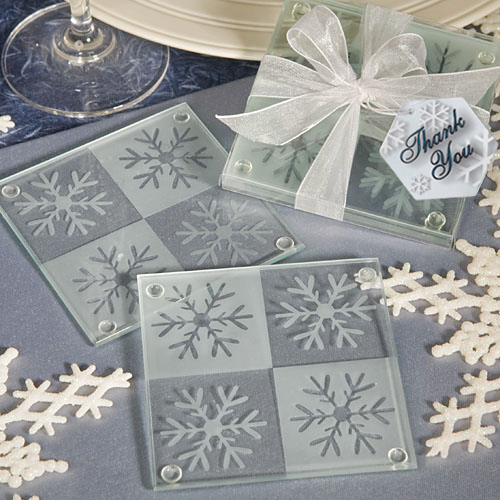Lustrous Snowflake Glass Coaster Set