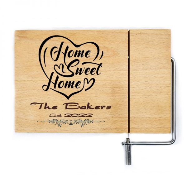 Personalised Rubberwood Cheese Board With Wire Slicer - Home Sweet Home