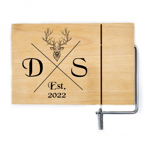 Personalised Rubberwood Cheese Board With Wire Slicer - Stag