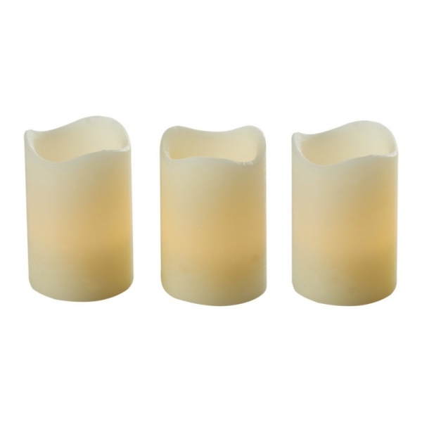 Set of 3 Wax Flickering LED Cream Candles - 5 x 7.5cm