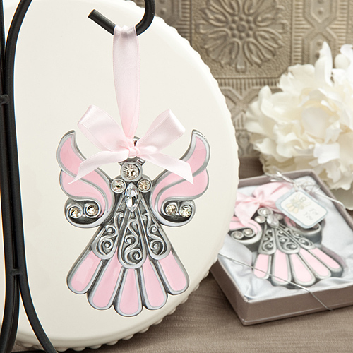 Shimmering pink and pewter colour angel ornament