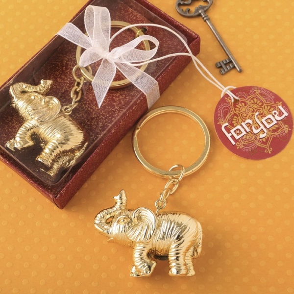 Gold Metal 3D Good Luck Elephant Key Chain