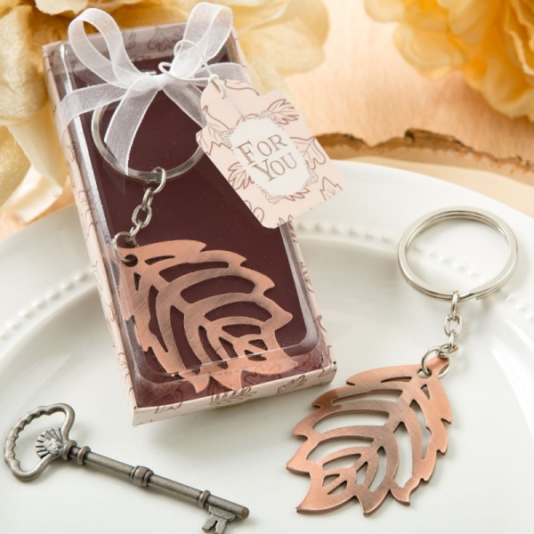 Copper colour metal leaf design keychain