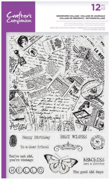 Crafters Companion Photopolymer Large Background Stamp - Newspaper Collage