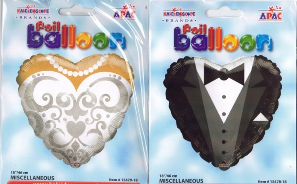 18'' Foil Wedding Balloons ~ Brides Dress / Groom Tuxedo
