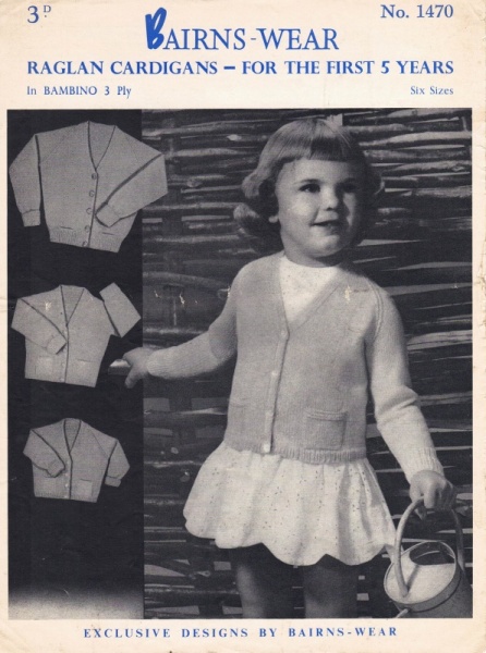 Vintage Bairnswear Knitting Pattern No 1470: Raglan Cardigans for Ages 0-5 Years