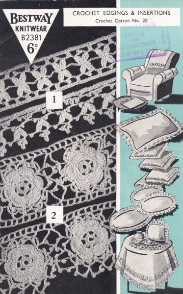 Vintage Bestway Crochet Pattern B2381: 4 Crochet Edgings & Insertions