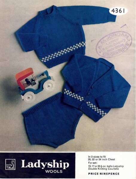 Vintage Ladyship Knitting Pattern 4361 - Boys Cardigan, Jumper & Pants