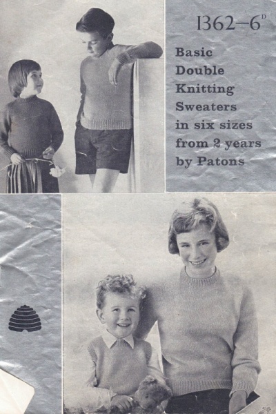 Vintage Patons Knitting Pattern 1362 - Sweaters - Age 2 Yrs Up