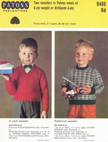 Vintage Patons Knitting Pattern 9480 - Patterned & V-Neck Sweaters