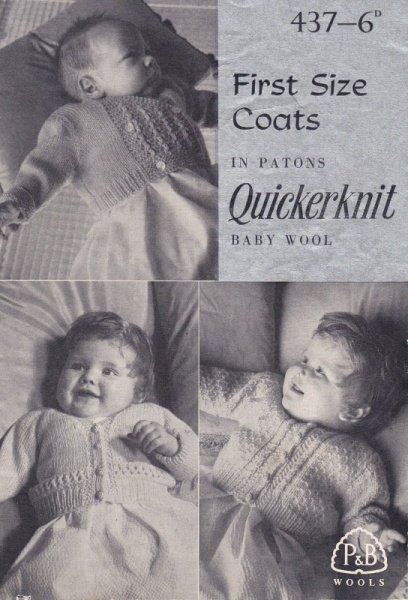 Vintage Patons Knitting Pattern 437 - First Size Baby Coats
