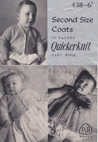 Vintage Patons Knitting Pattern 438 - Second Size Baby Coats