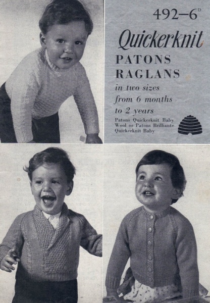 Vintage Patons Knitting Pattern 492 - Raglans for 6 Mths to 2 Yrs