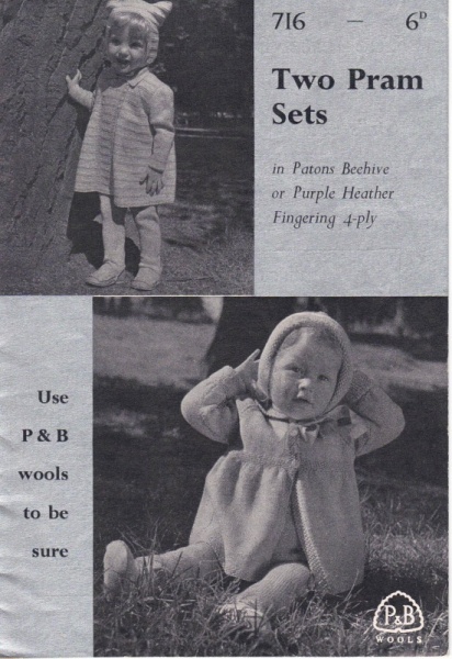 Vintage Patons Knitting Pattern 716 - Two Pram Sets