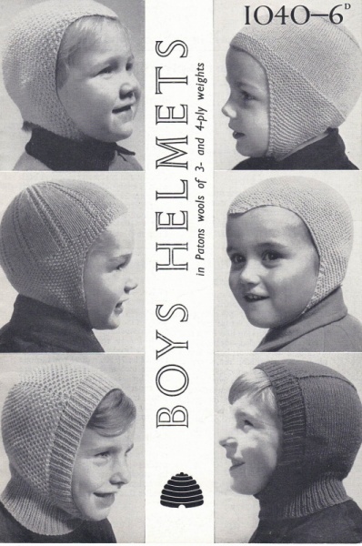 Vintage Patons Knitting Pattern 1040 - Boys Helmets in 6 Styles