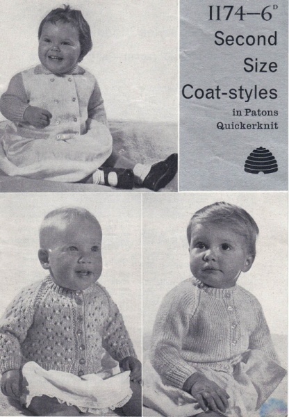 Vintage Patons Knitting Pattern 1174 - Second Size Baby Coats