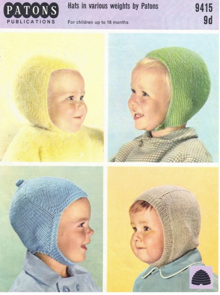 Vintage Patons Knitting Pattern 9415 - Hats - 4 Styles For Ages up to 18 Mnths