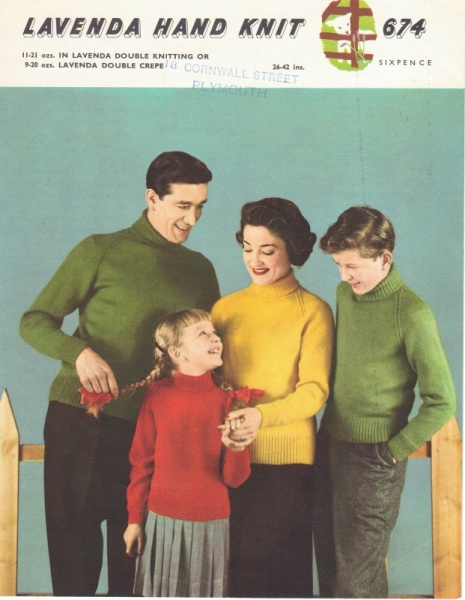 Vintage Lister Knitting Pattern 674 - Polo Neck Sweater in 9 Sizes