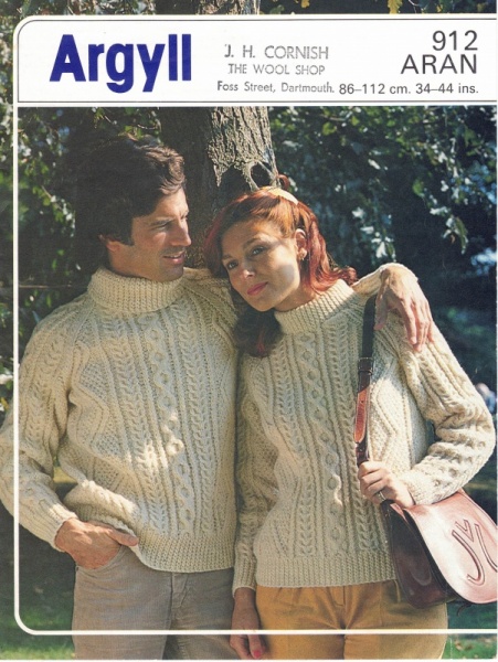 Vintage Argyll Knitting Pattern 912 - Adult Aran Sweaters