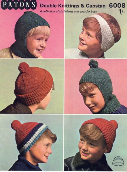 Vintage Patons Knitting Pattern 6008 - Boys Hats - Six Styles