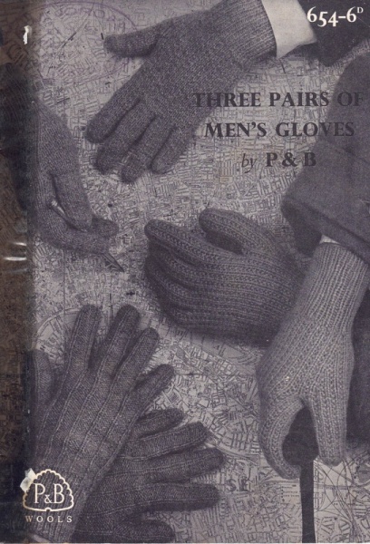 Vintage Patons Knitting Pattern 654 -  Three Pairs of Mens Gloves