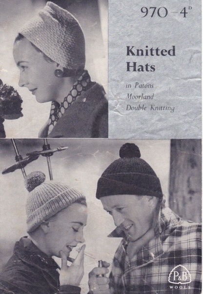 Vintage Patons Knitting Pattern 970 - Knitted Hats for Men & Women