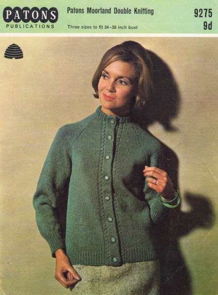 Vintage Patons Knitting Pattern 9275 - Ladies Raglan Golfer Cardigan