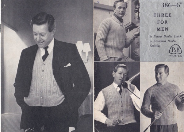 Vintage Patons Knitting Pattern 386 - Mens Cardigan & Sweaters