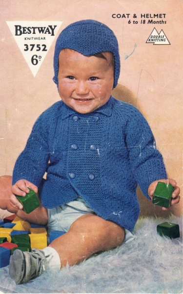 Vintage Bestway Knitting Pattern 3752 - Baby Coat & Helmet