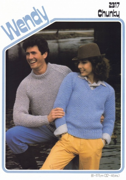 Vintage Wendy Knitting Pattern 2317 - His & Hers Round & V-Neck Sweaters