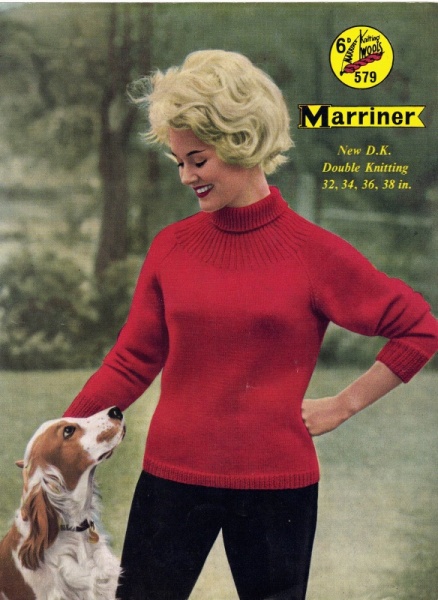 Vintage Marriner Knitting Pattern No. 579 - Ladies Polo Neck Jersey