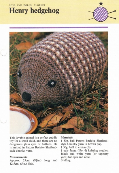 Vintage Hamlyn Knitting Pattern: Henry Hedgehog