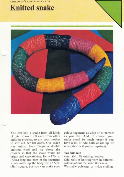 Vintage Hamlyn Knitting Pattern: Knitted Snake